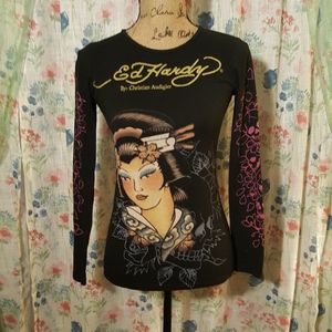 Ed Hardy Black Long Sleeve Geisha Top